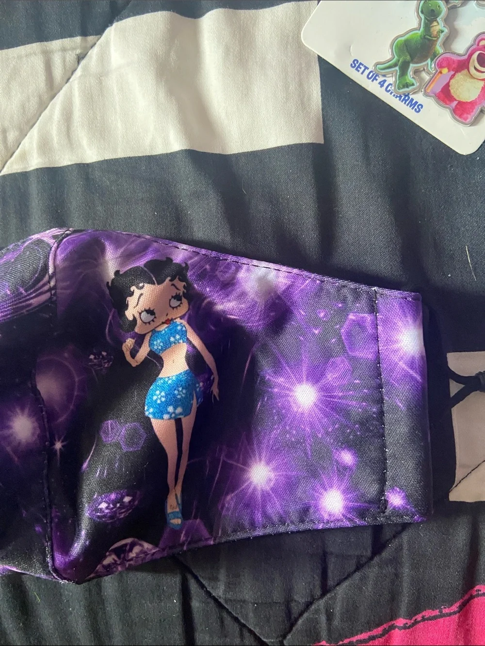 CHANEL Purple Galaxy Print Face Mask with Cartoon Motif